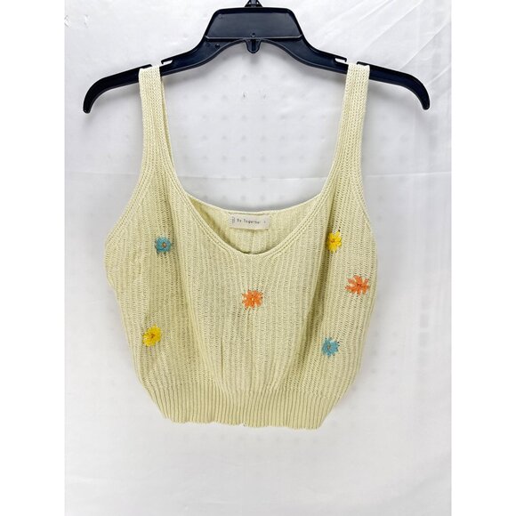 By Together Yellow Floral Knit Tank Top Size Small Cotton Cropped - Picture 2 of 7